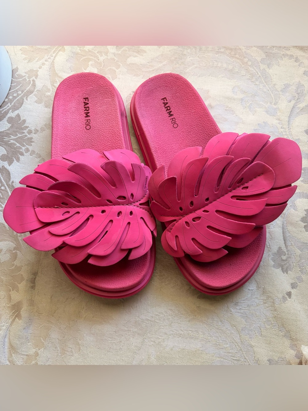 FARM Rio Hot Pink Monstera Anatomical Slide Sandals size 8